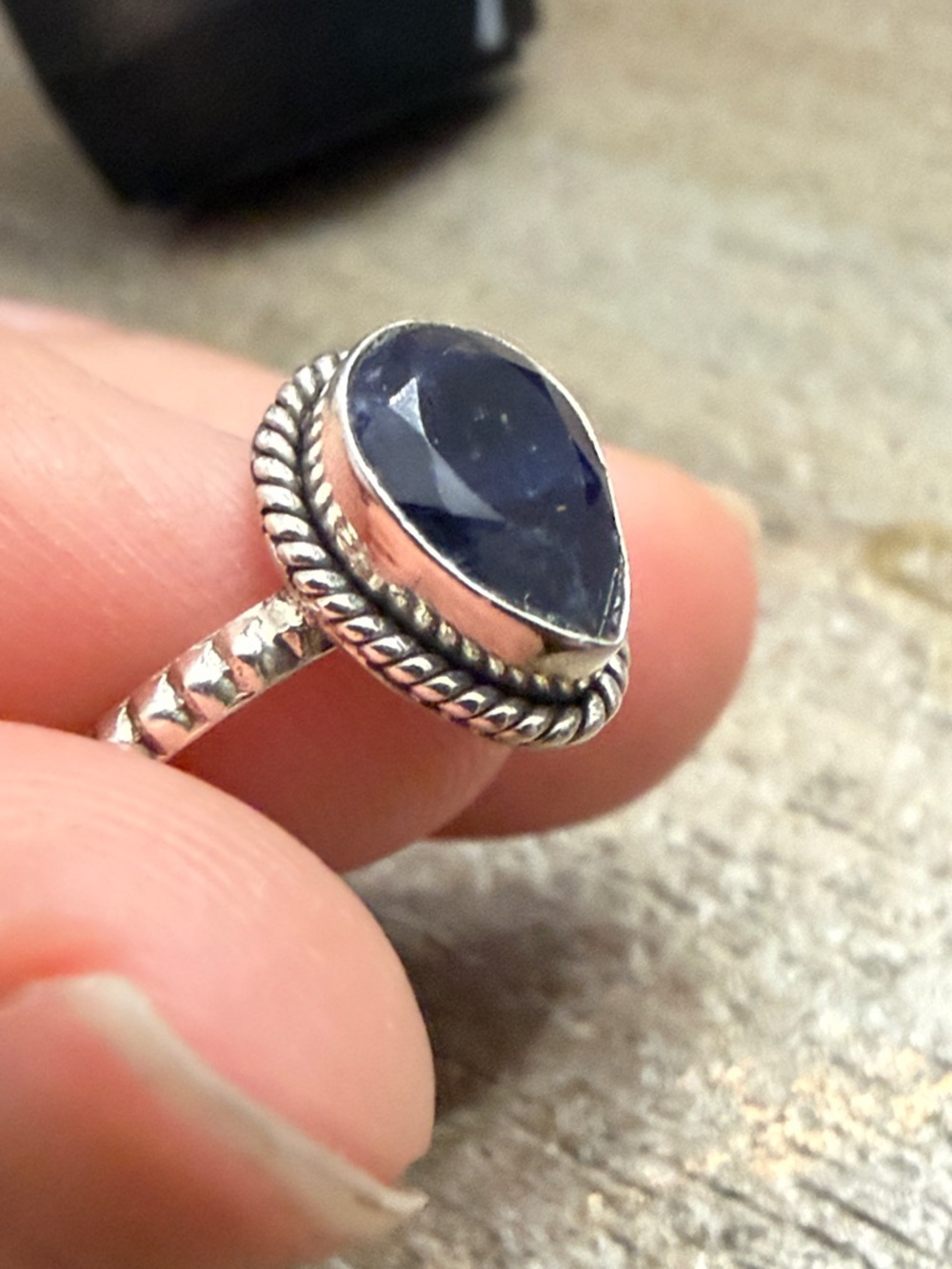 Sterling Silver Teardrop Sapphire Ring 6.75